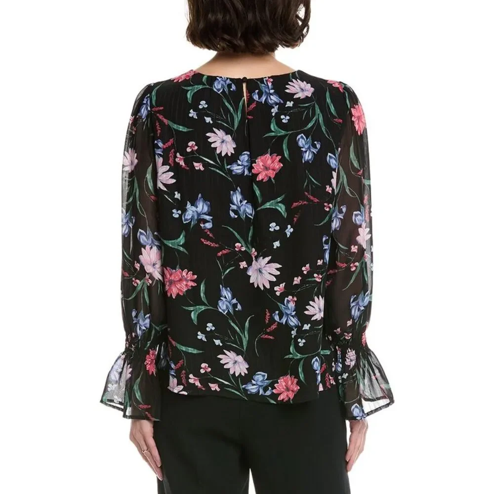 Cece Womens  Smocked Cuff Blouse, Black - Picture 2 of 3